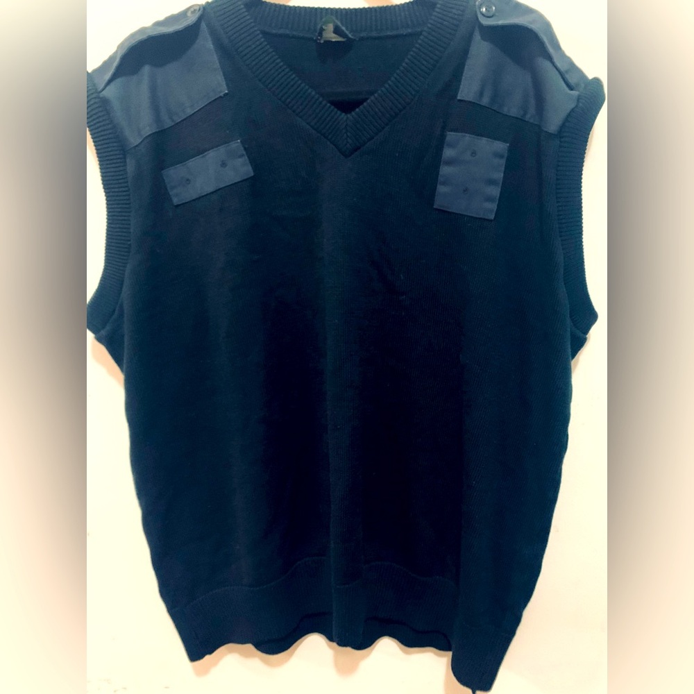 The Force Navy Blue V-neck knitted Sweater shoulder chest patches  XL